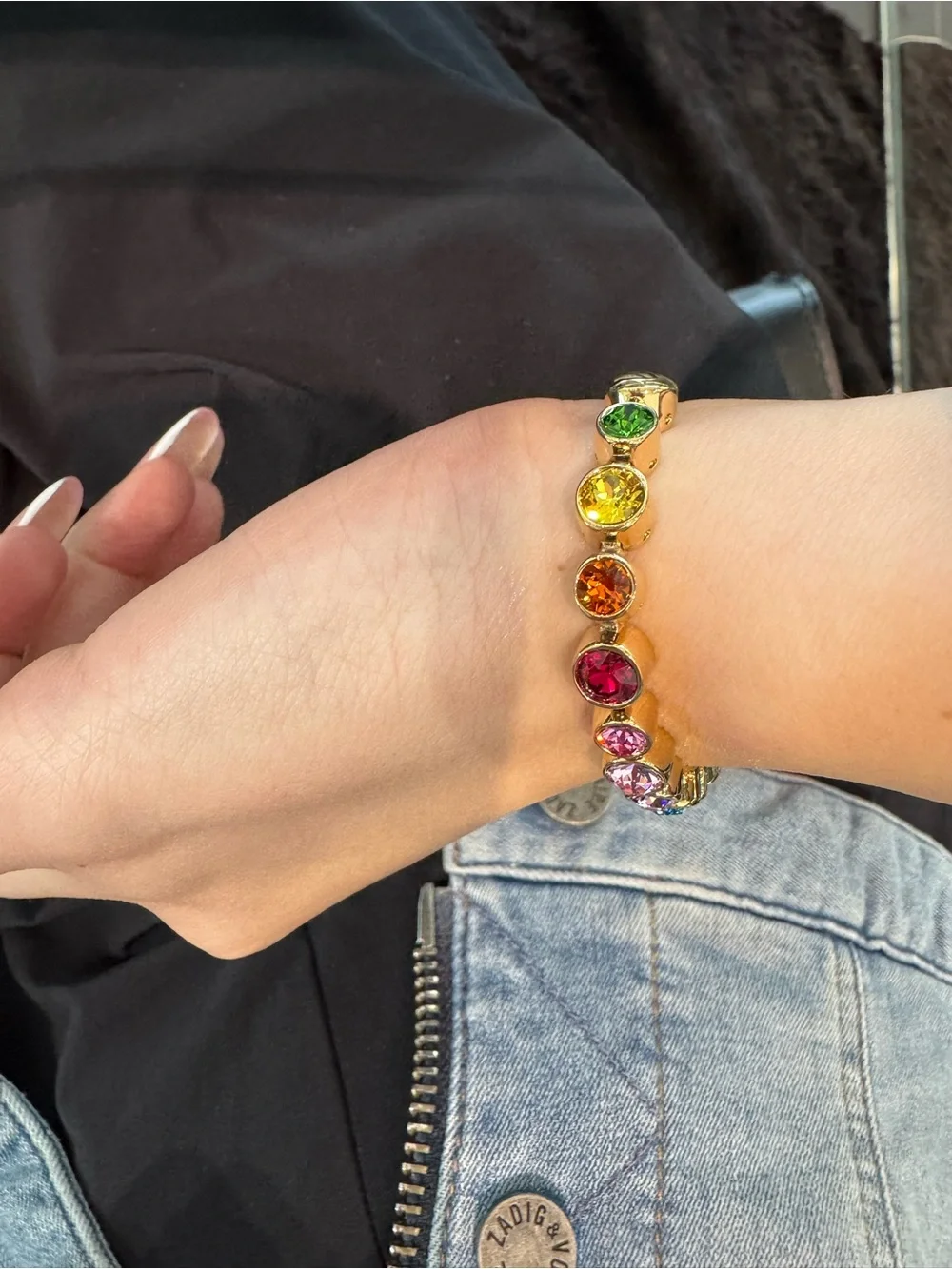 New Yellow Gold-tone Bezel-Set Rainbow Gemstone Tennis Bracelet